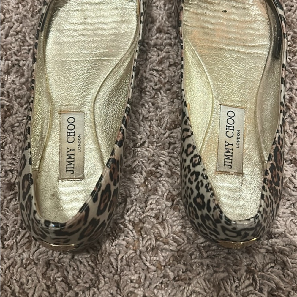 Jimmy Choo Gold and Leopard Print Flats